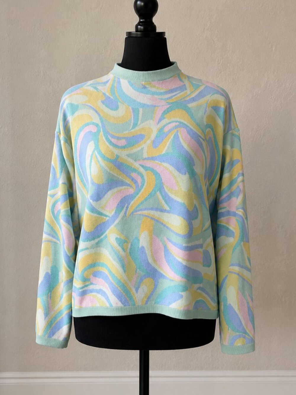 Maeve Anthropologie Carys Swirl Mock Neck Sweater Sky Blue Pastel M